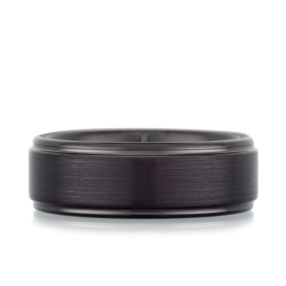 THE THUNDER BLACK - Black Tungsten Ring with a Brushed Finish Top