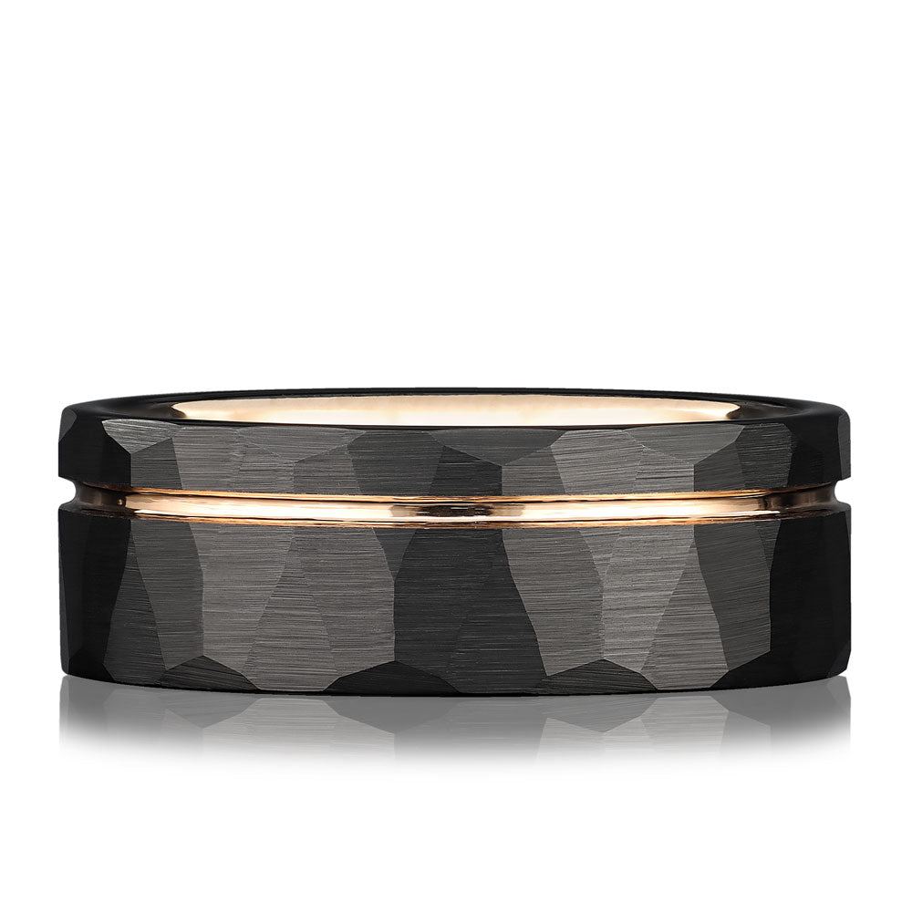 NEO ROSE - Black and Rose Gold Hammered Tungsten Ring