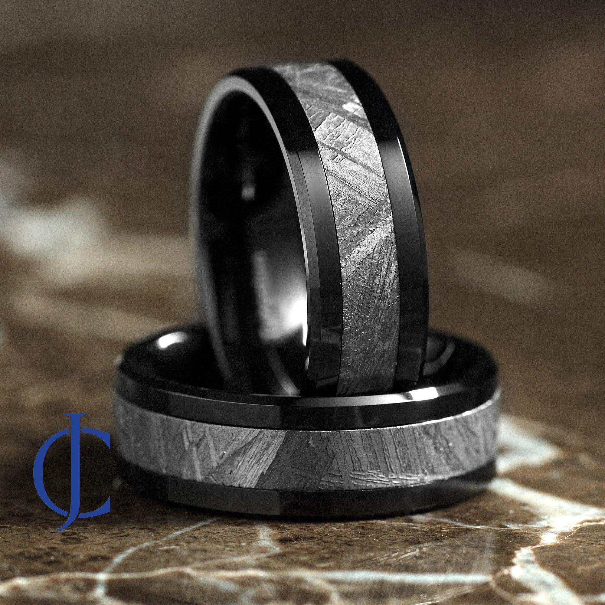 MUON BLACK - Meteorite Inlay Black Tungsten Ring - 8mm