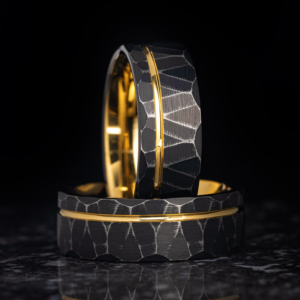 SALERNO GOLD - Black and Gold Hammered Tungsten Ring