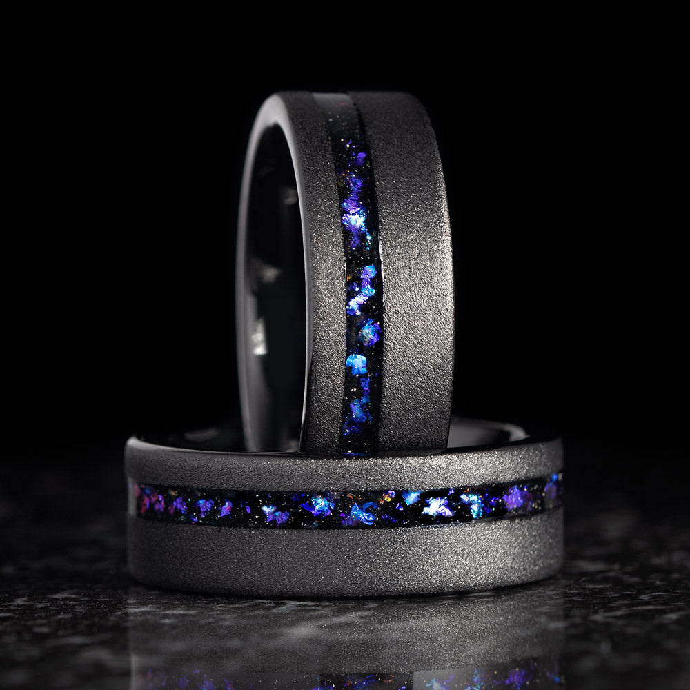 SALVOR - Black Sandblasted Tungsten Ring with Trifid Nebula Inlay