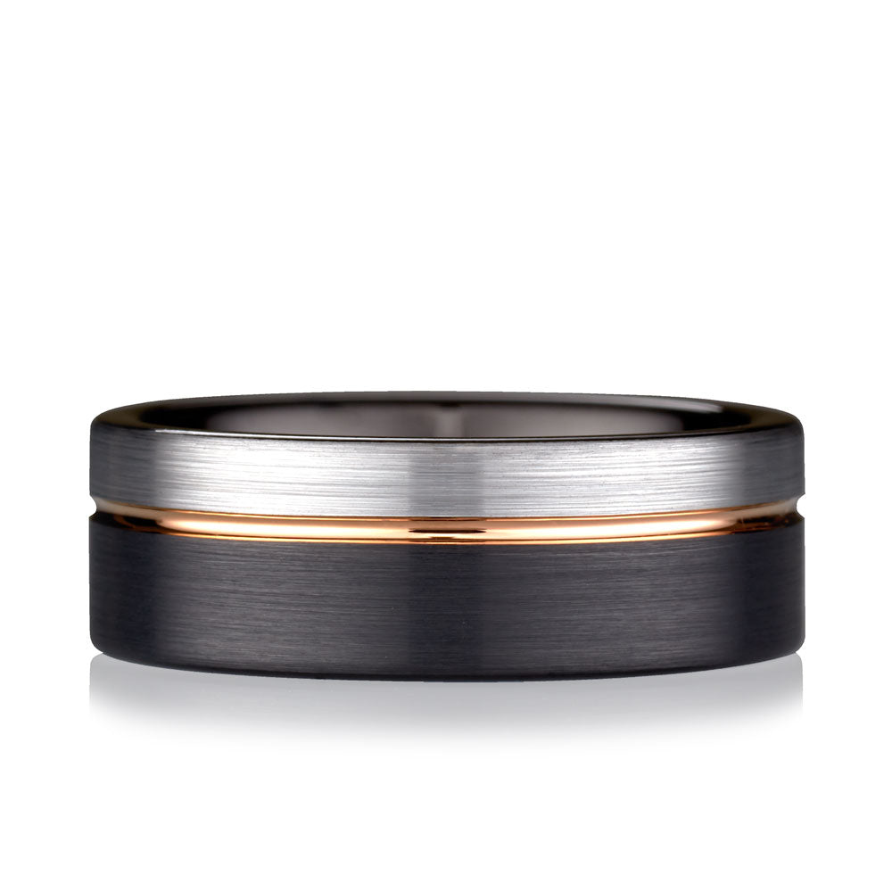 EDDINGTON - Black and Rose Gold Brushed Tungsten Ring