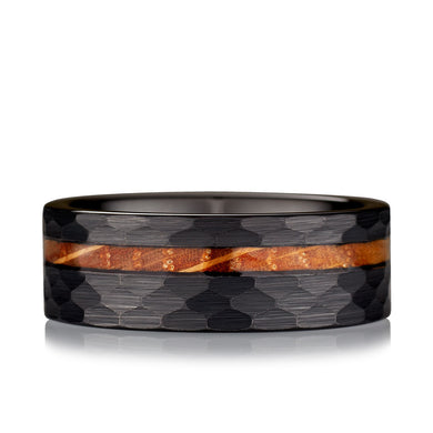 値引 AXIOM Hammered Black Tungsten Ring with Whiskey Barrel Inlay 洋楽