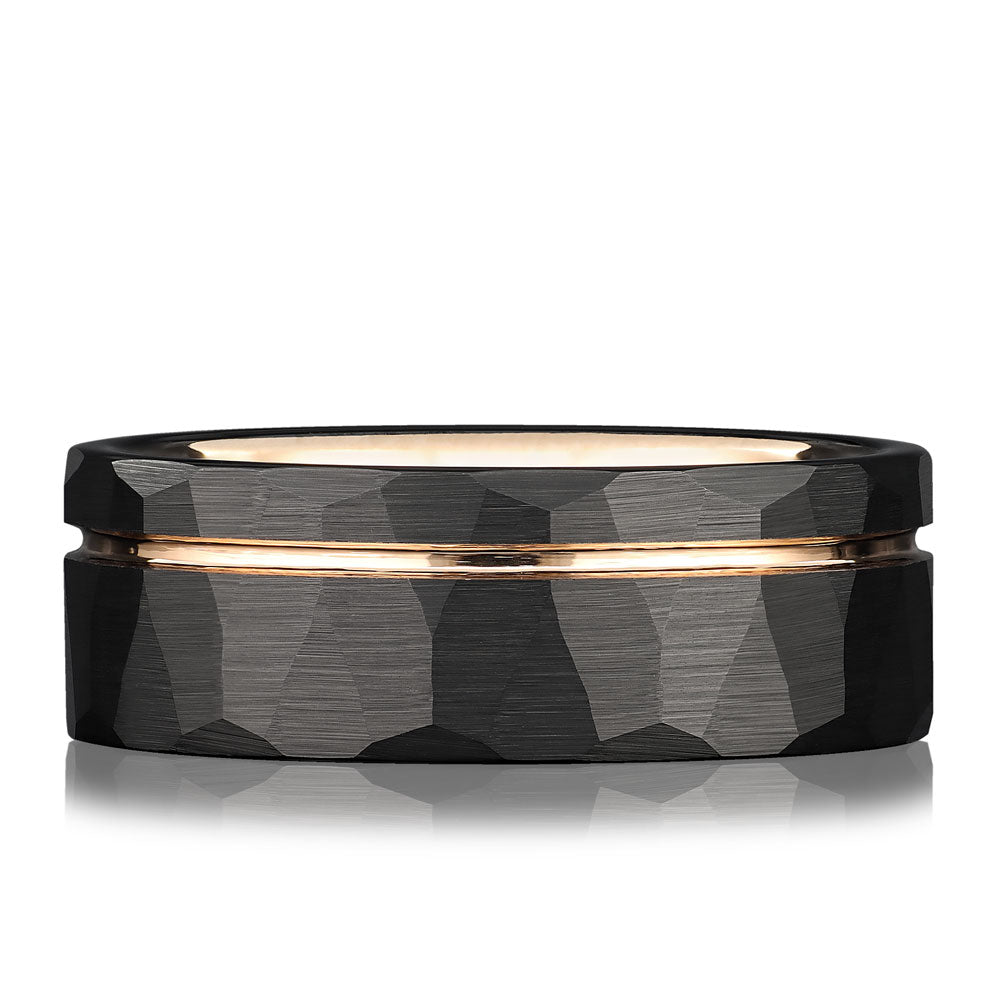 NEO ROSE - Black and Rose Gold Hammered Tungsten Ring