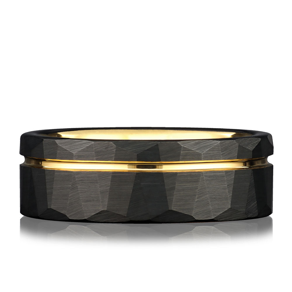 NEO GOLD - Black and Gold Hammered Tungsten Ring