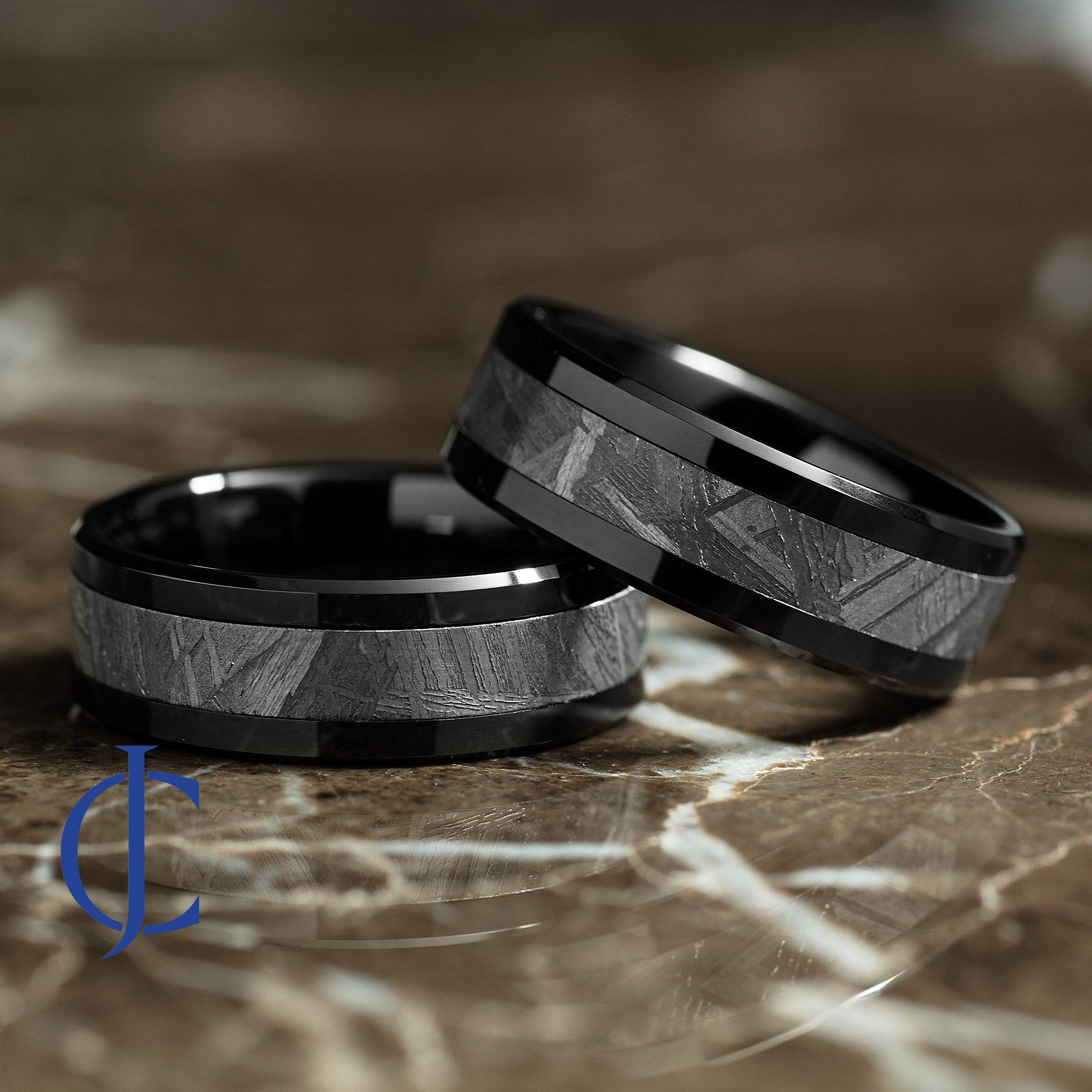 MUON BLACK - Meteorite Inlay Black Tungsten Ring - 8mm