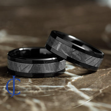 MUON BLACK Meteorite Ring in Black Tungsten