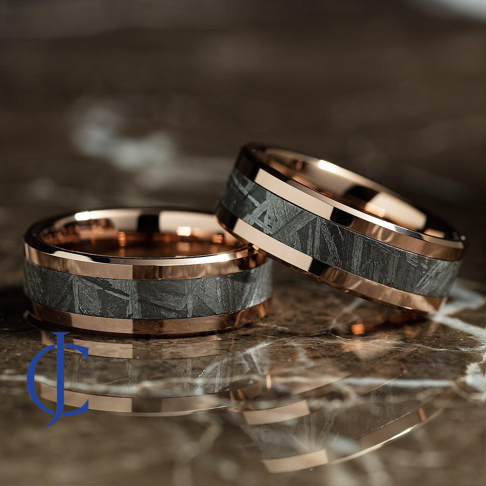 MUON ROSE Meteorite Inlay Rose Gold Tungsten Ring - 8mm