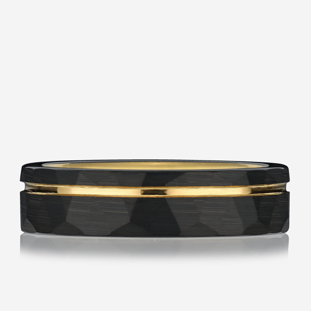 NEO GOLD - Black and Gold Hammered Tungsten Ring 6MM Wide