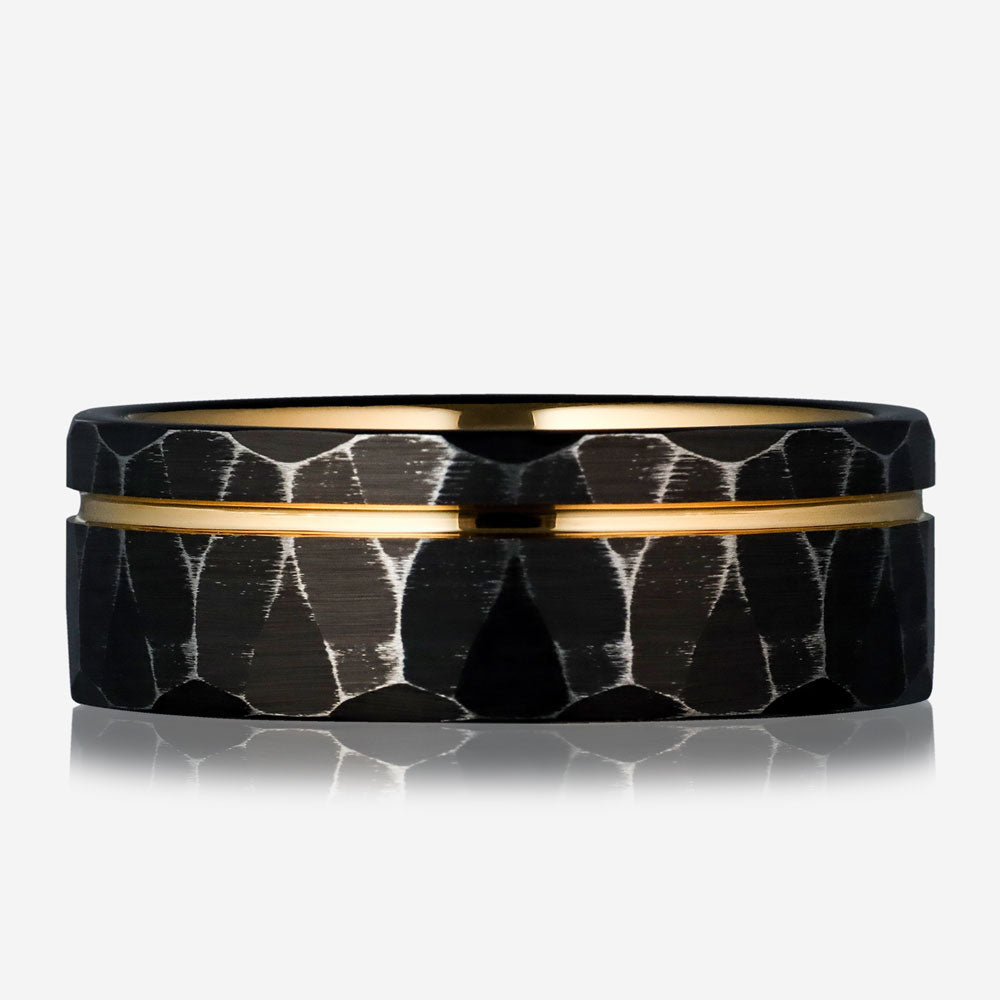 SALERNO GOLD - Black and Gold Hammered Tungsten Ring