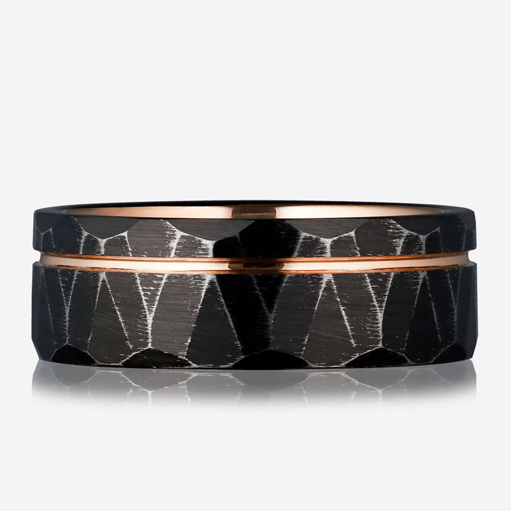 SALERNO ROSE - Black and Rose Gold Hammered Tungsten Ring