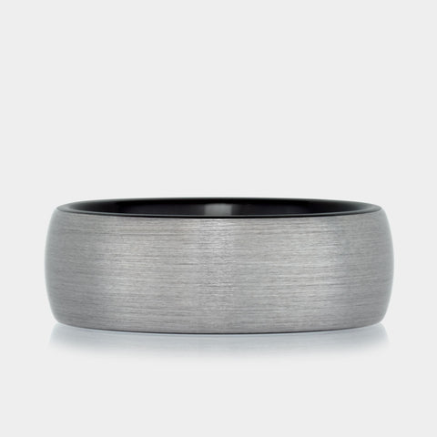 AEGIS BLACK - Black and Silver Brushed Tungsten Ring