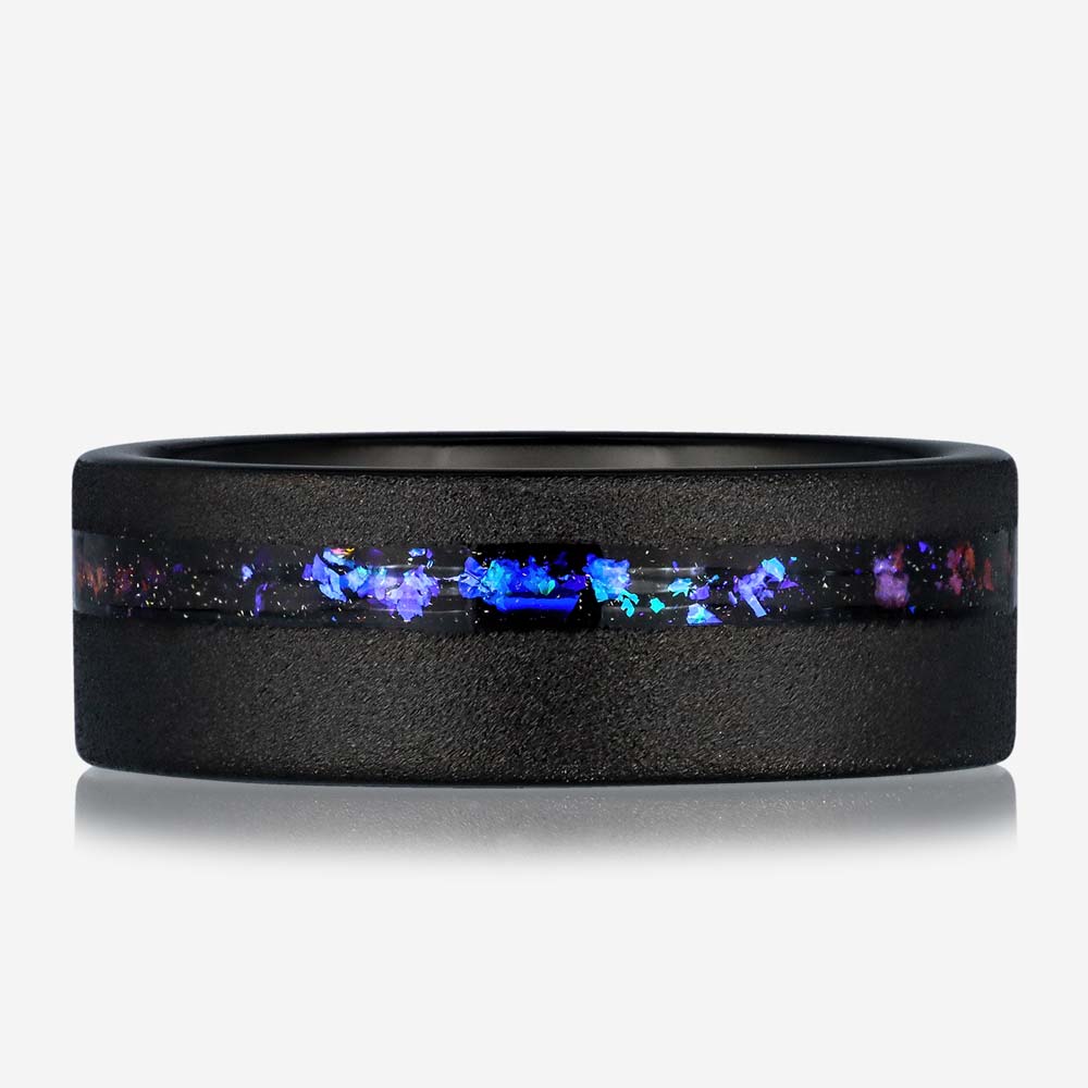 SALVOR - Black Sandblasted Tungsten Ring with Trifid Nebula Inlay