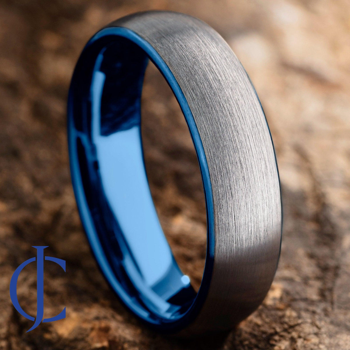 AEGIS BLUE - Blue and Silver Brushed Tungsten Ring
