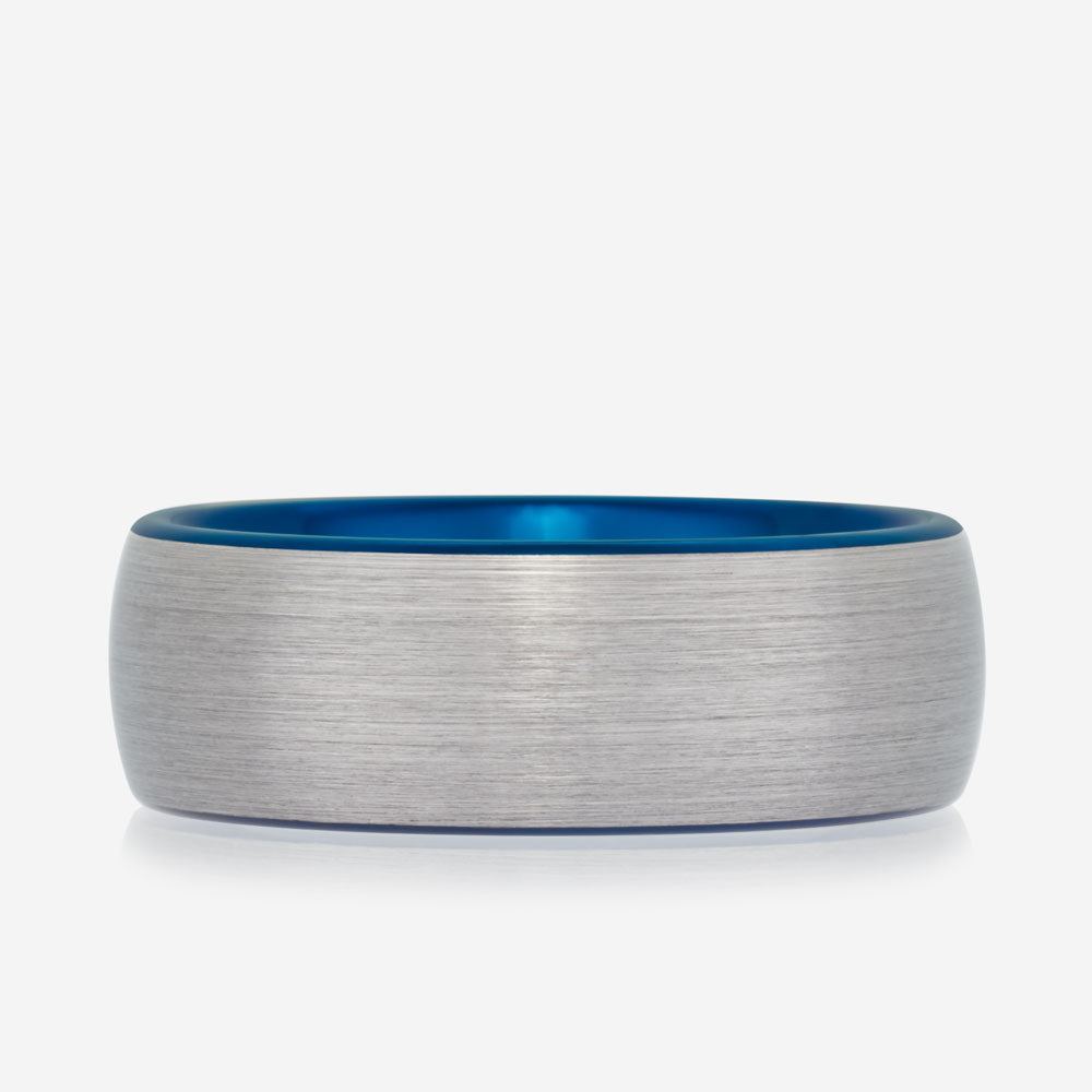 AEGIS BLUE - Blue and Silver Brushed Tungsten Ring