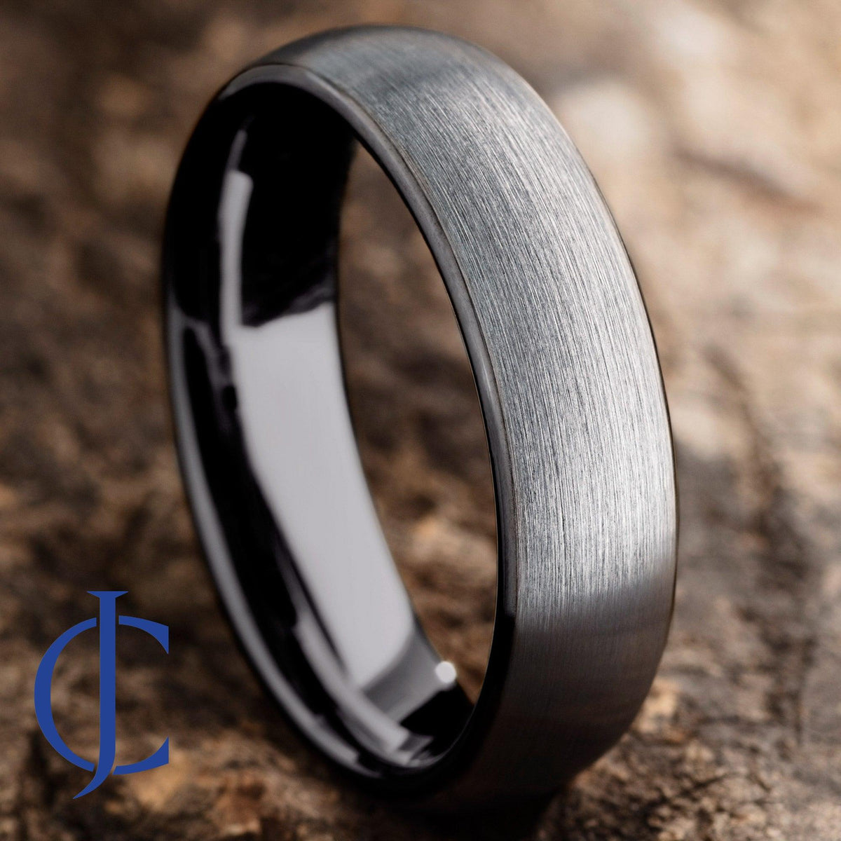 AEGIS BLACK 6MM - Black and Silver Brushed Tungsten Ring