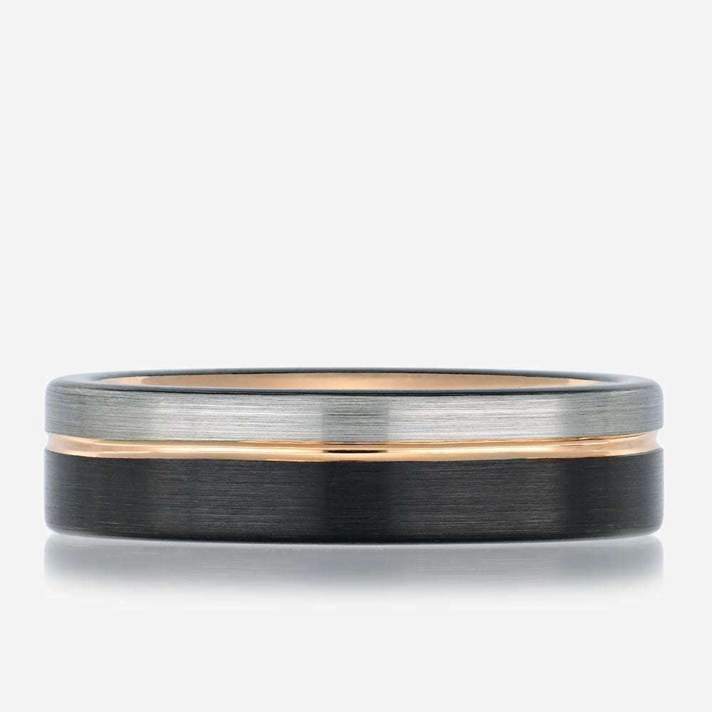 RALEIGH - Rose Gold and Black Tungsten Carbide Ring - 6mm Wide