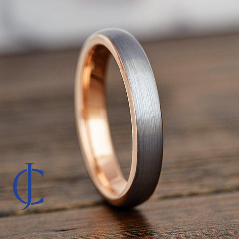 AEGIS ROSE 4MM - Rose Gold and Silver Brushed Tungsten Ring