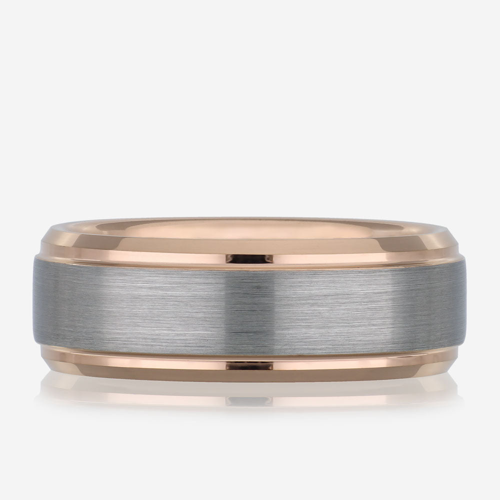 EATON - Rose Gold plated Tungsten Ring with a Brushed Finish Top