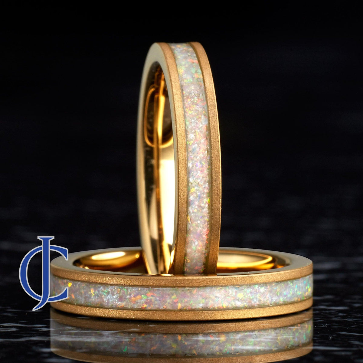RAINEY GOLD - Gold Tungsten Ring with Opal Inlay