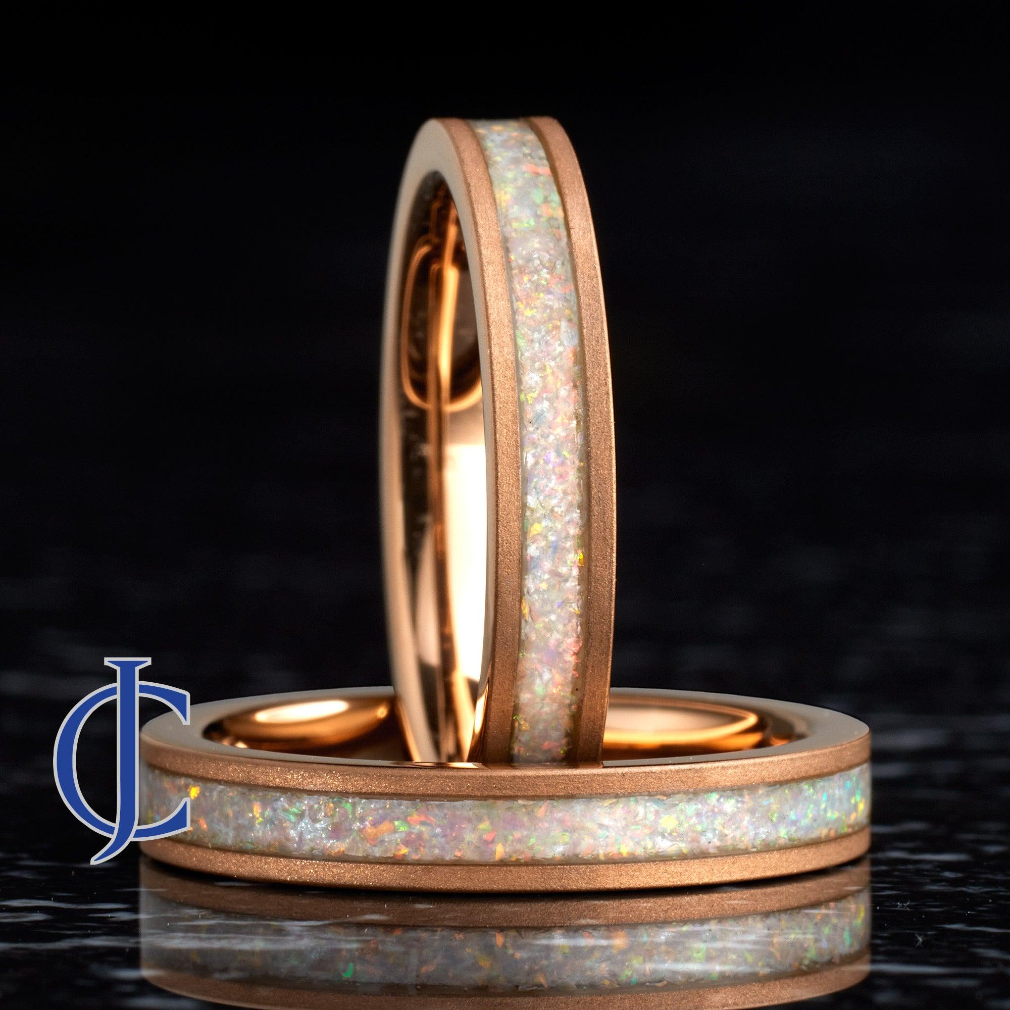 RAINEY ROSE - Rose Gold Tungsten Ring with Opal Inlay